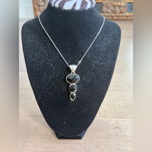 Vintage Sterling Silver Black Onyx 3 Faceted Pendant